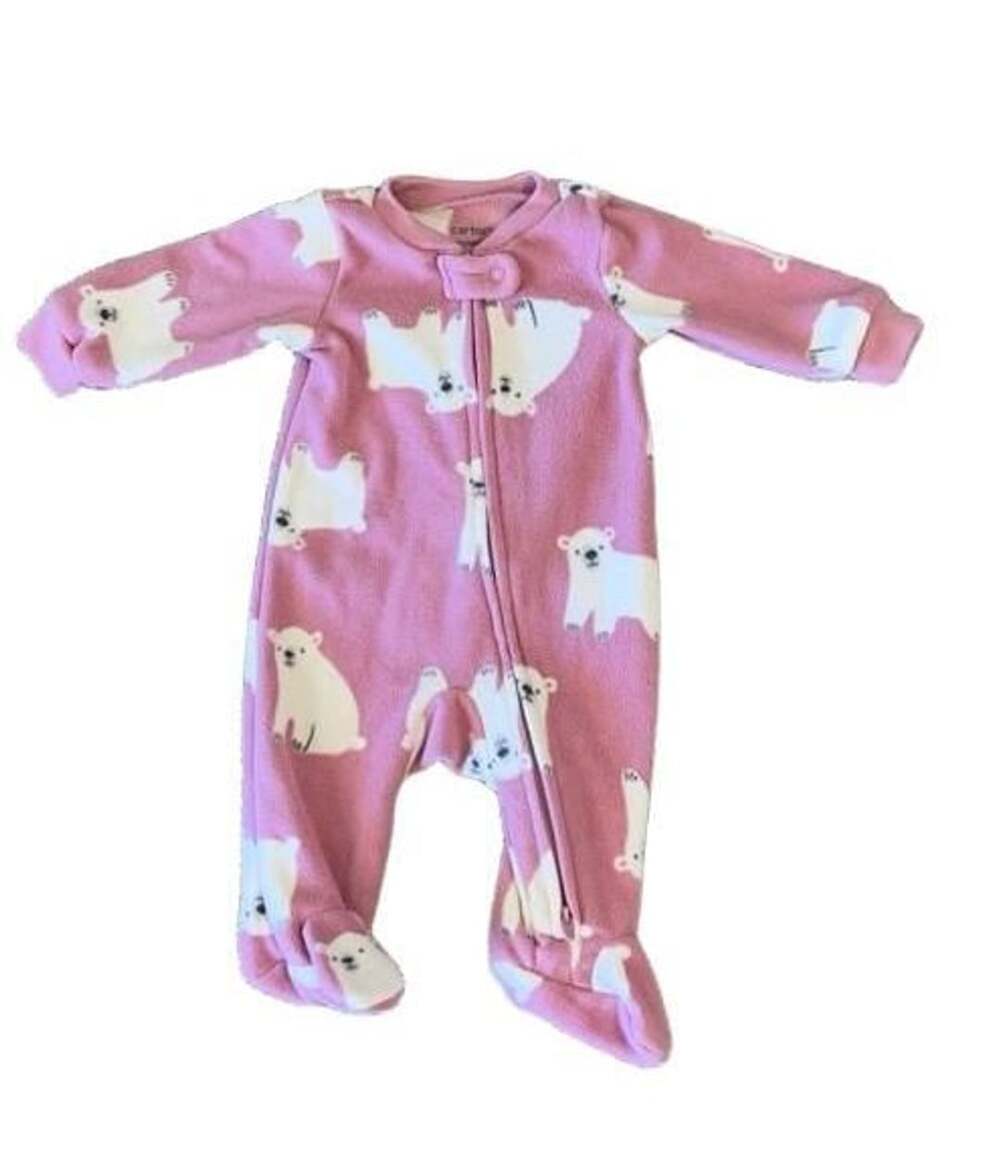 Pink Polar Bear Fleece Footie Size Newborn (0m)